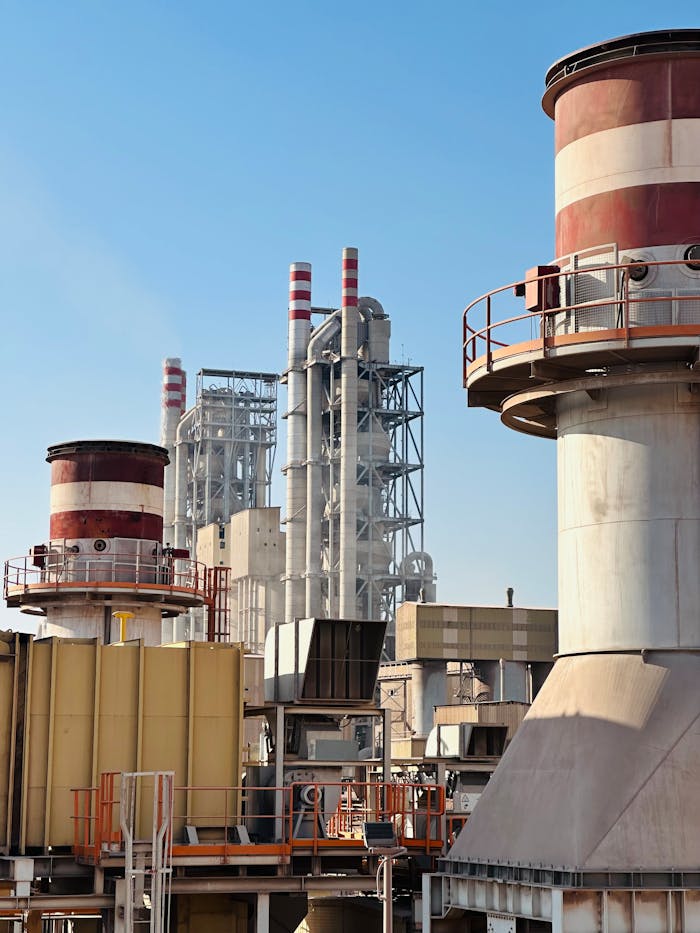 why-choose-us A power plant in Saudi Arabia with multiple chimneys and turbines under clear blue skies.